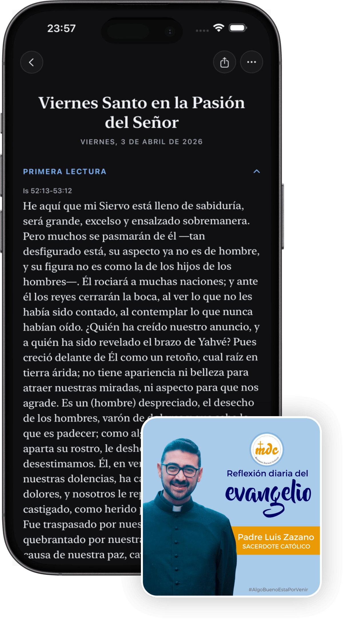 Pantalla de Ambo con lecturas de la Misa y reflexiones en audio