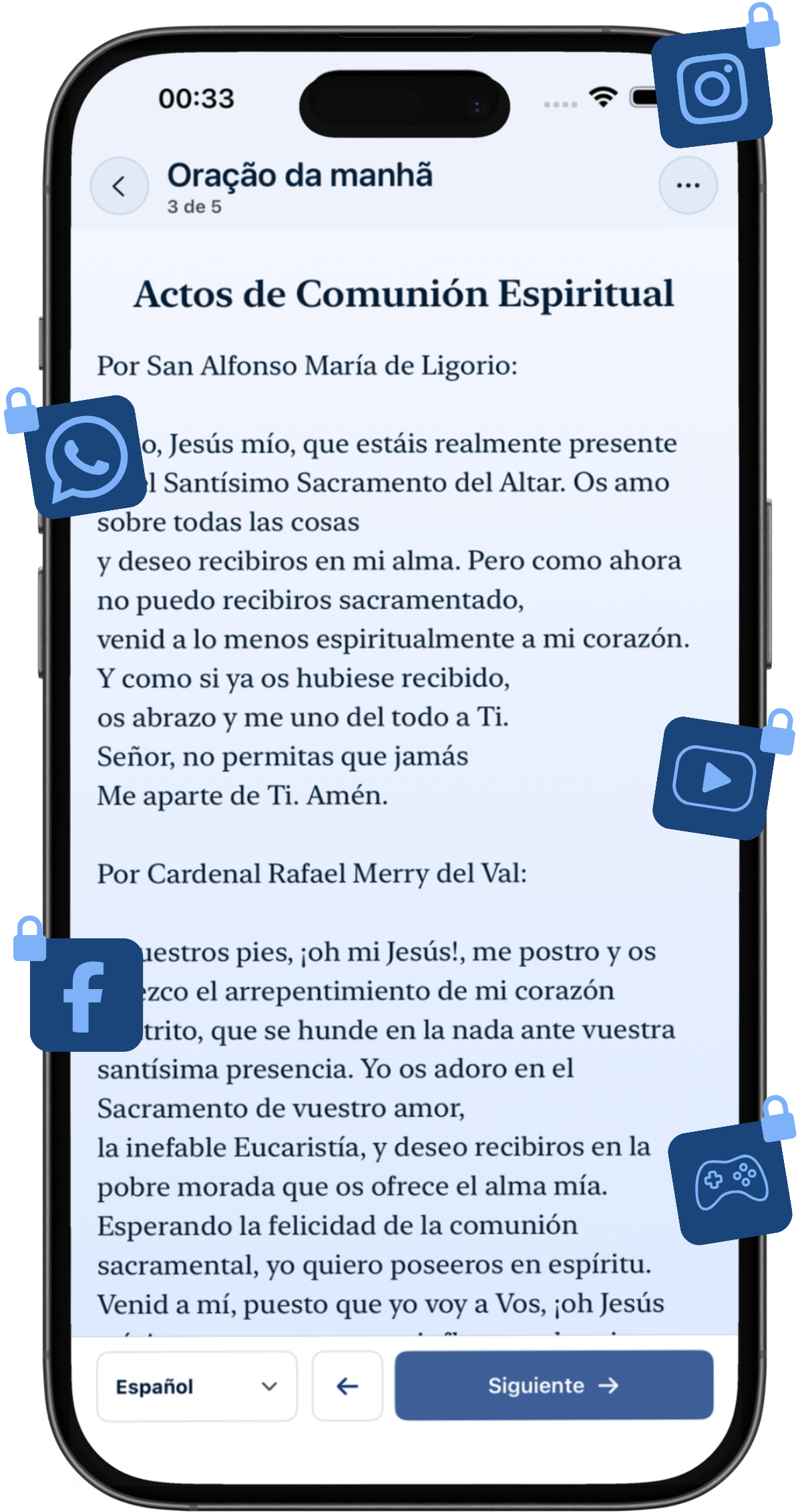 Pantalla de oración de Ambo con el bloqueo de aplicaciones activado