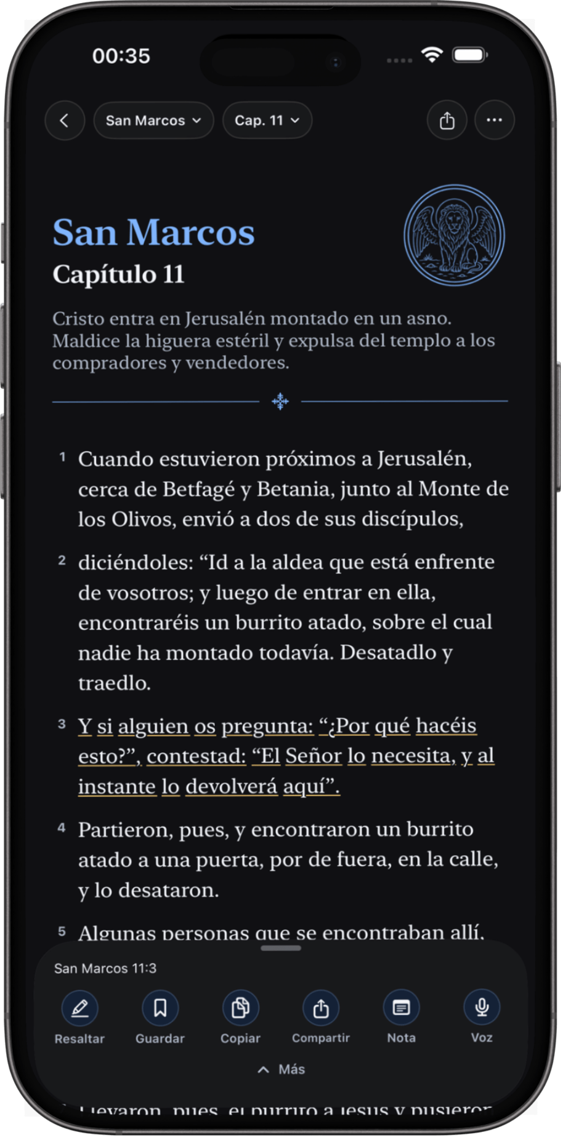 Lector de la Biblia de Ambo con herramientas de lectura