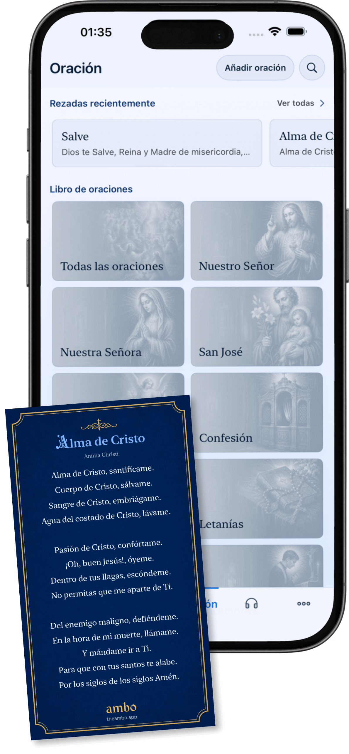 Biblioteca de oraciones de Ambo y tarjeta de oración para compartir